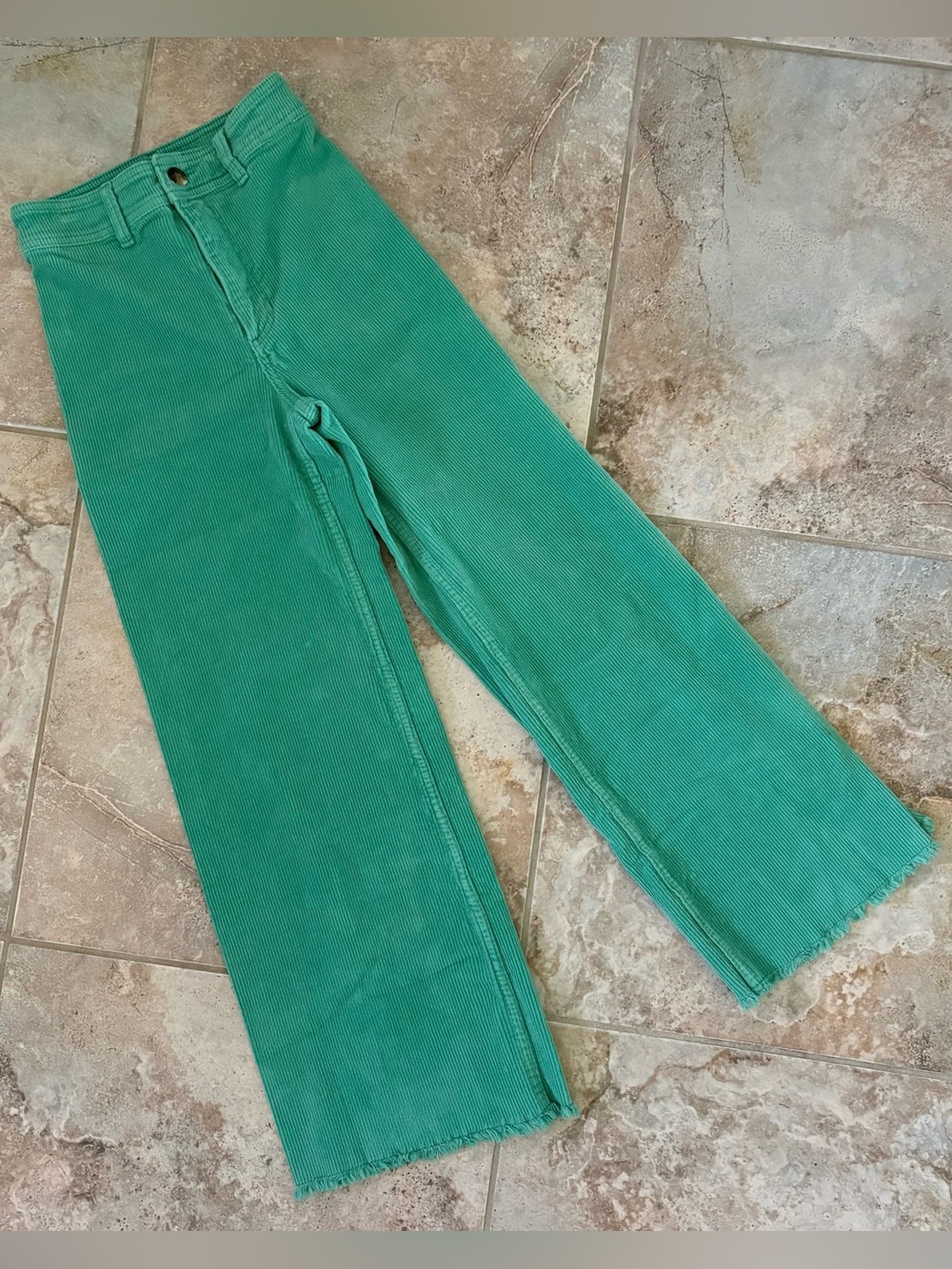 Billabong Free Fall Wide Leg Corduroy Pants Green Size 24 High Waist Boho Retro